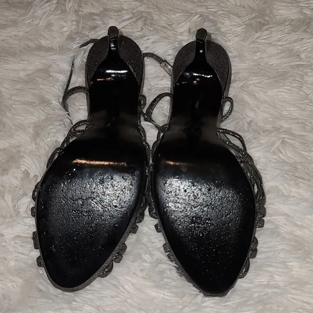 Nina Grey Metallic Sexy Strappy Heels 9.5